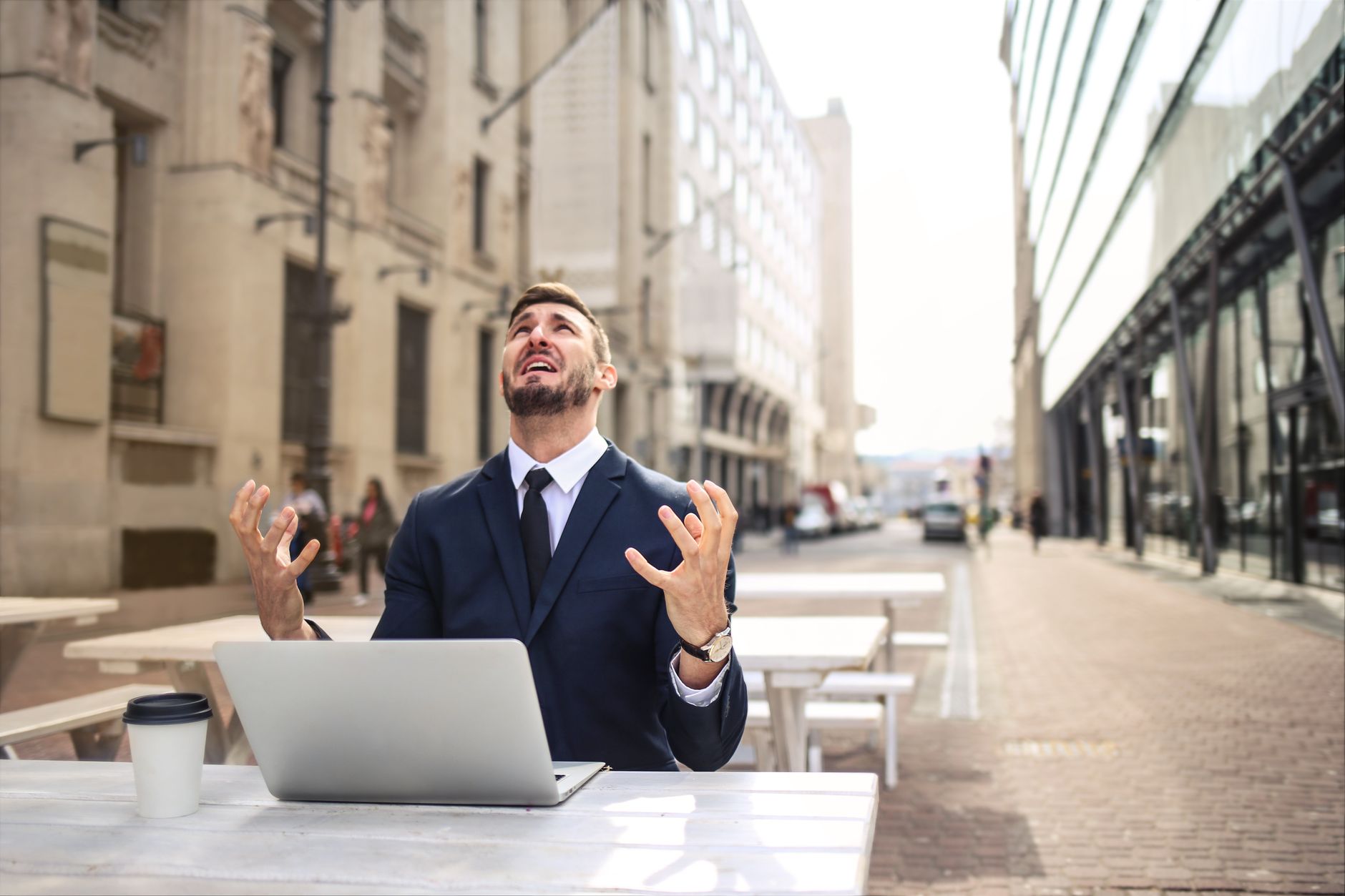 man showing distress because he's struggling with online generation in real estate